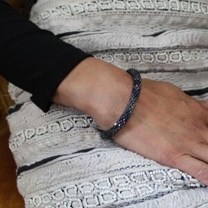 BEADED SNAKE BRACELET HANDMADE WEAVED WITH MULTI COLORED BLUE PURPLE AND BLACK